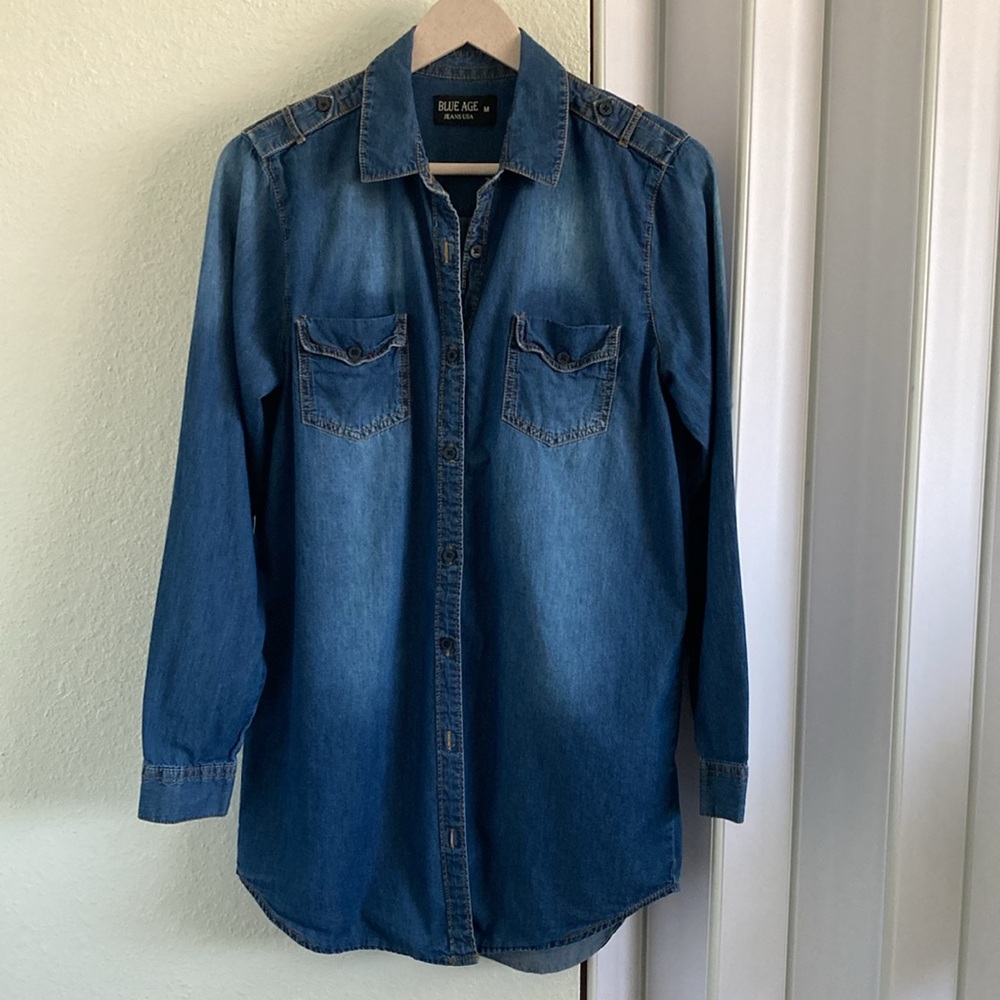 JEANS USA Blue Age Denim Button-Up Shirt Dress